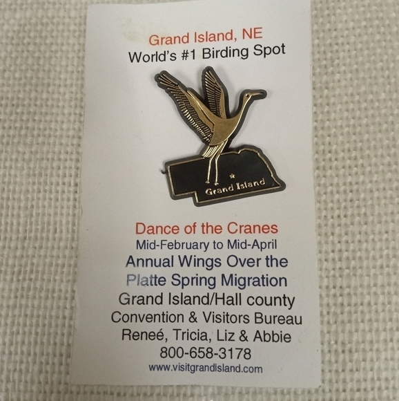 Grand Island Nebraska Dance of the Cranes Pinback Pin Back Birds Birding Crane - Picture 1 of 3
